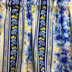 Handmade Blue Floral and Stripe Cotton Valance, 42 x 15 inches